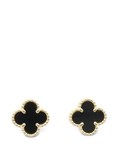 Pre-owned Van Cleef & Arpels 2010s Sweet Alhambra Onyx Earrings In Gold