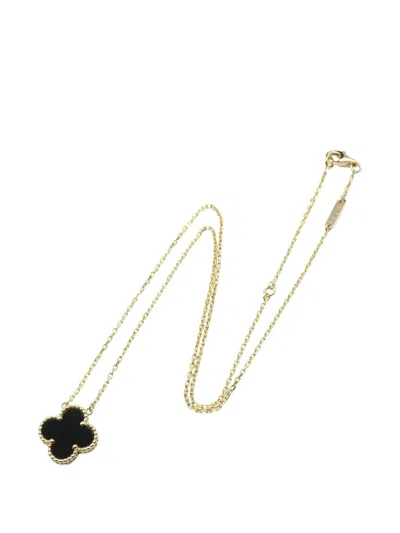 Pre-owned Van Cleef & Arpels 2010s Sweet Alhambra Onyx Necklace In Gold