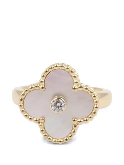 Pre-owned Van Cleef & Arpels 2010s Vintage Alhambra Diamond And Mother-of-pearl Ring In Gold