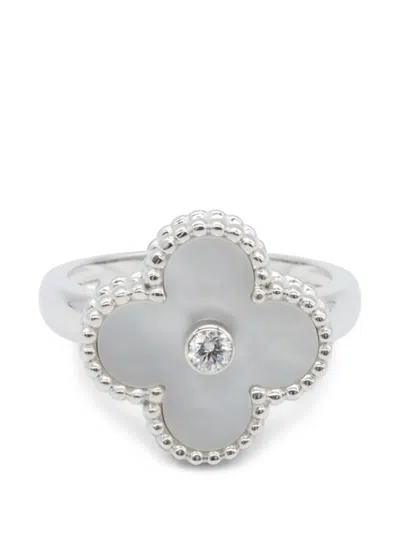 Pre-owned Van Cleef & Arpels 2010s Vintage Alhambra Diamond Ring In Silver