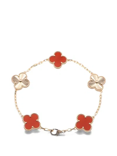 Pre-owned Van Cleef & Arpels 2010s Vintage Alhambra Guilloché Carnelian Bracelet In Pink