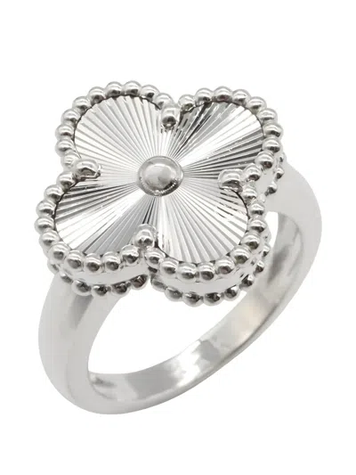 Pre-owned Van Cleef & Arpels 2010s Vintage Alhambra Guilloché Ring In Silver