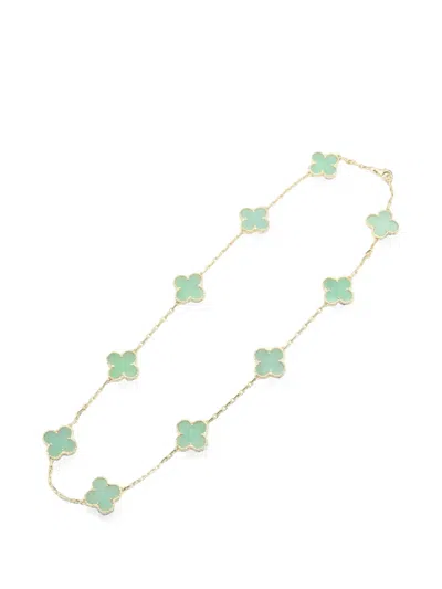 Pre-owned Van Cleef & Arpels 2010s Vintage Alhambra Jade Necklace In Gold