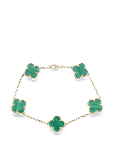 Pre-owned Van Cleef & Arpels 2010s Vintage Alhambra Malachite Bracelet In Gold