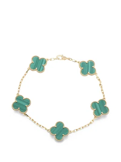 Pre-owned Van Cleef & Arpels 2010s Vintage Alhambra Malachite Bracelet In Gold