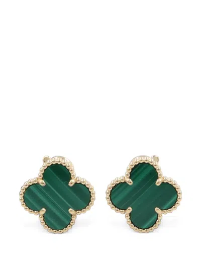 Pre-owned Van Cleef & Arpels 2010s Vintage Alhambra Malachite Earrings In Gold