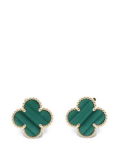 Pre-owned Van Cleef & Arpels 2010s Vintage Alhambra Malachite Earrings In Gold