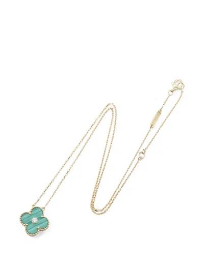 Pre-owned Van Cleef & Arpels 2010s Vintage Alhambra Malachite Necklace In Gold