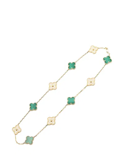 Pre-owned Van Cleef & Arpels 2010s Vintage Alhambra Malachite Necklace In Gold