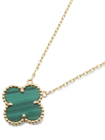 Pre-owned Van Cleef & Arpels 2010s Vintage Alhambra Malachite Necklace In Gold