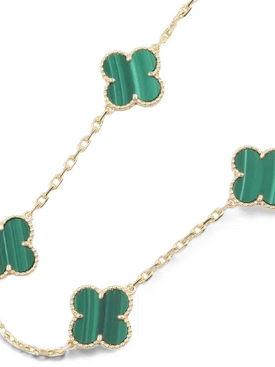 Pre-owned Van Cleef & Arpels 2010s Vintage Alhambra Malachite Necklace In Gold