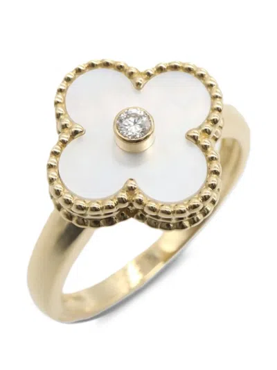 Pre-owned Van Cleef & Arpels 2010s Vintage Alhambra Mother-of-pearl And Diamond Ring In Gold