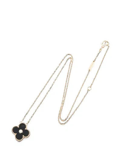 Pre-owned Van Cleef & Arpels 2010s Vintage Alhambra Onyx And Diamond Pendant Necklace In Pink