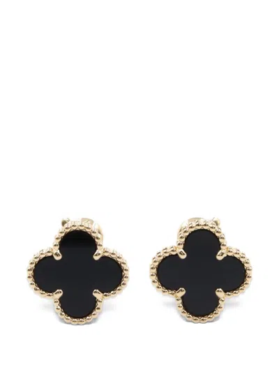 Pre-owned Van Cleef & Arpels 2010s Vintage Alhambra Onyx Earrings In Gold