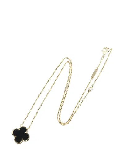 Pre-owned Van Cleef & Arpels 2010s Vintage Alhambra Onyx Necklace In Gold