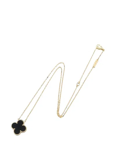 Pre-owned Van Cleef & Arpels 2010s Vintage Alhambra Onyx Necklace In Gold