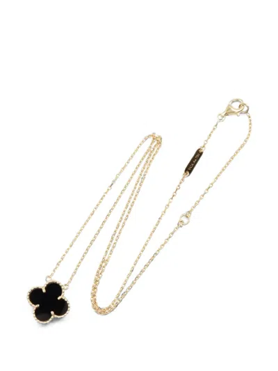 Pre-owned Van Cleef & Arpels 2010s Vintage Alhambra Onyx Necklace In Gold