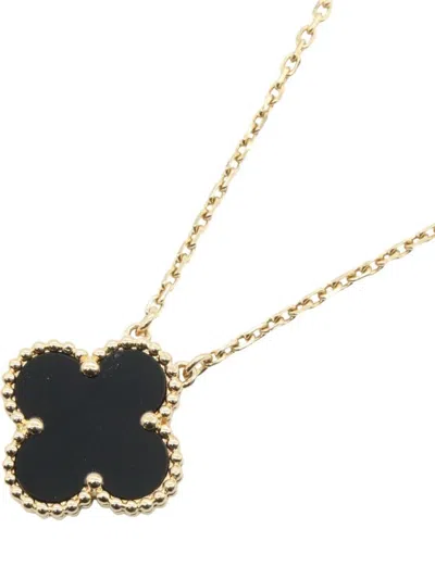 Pre-owned Van Cleef & Arpels 2010s Vintage Alhambra Onyx Necklace In Gold