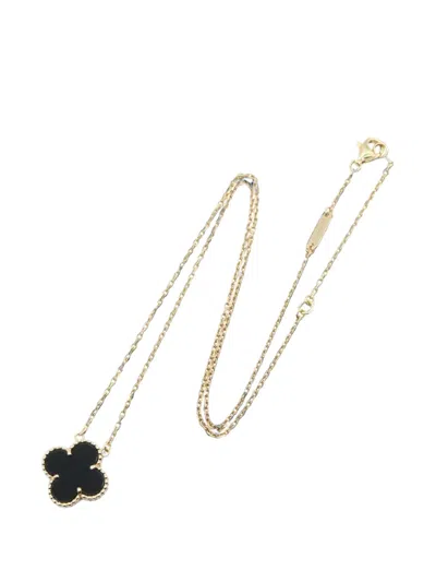 Pre-owned Van Cleef & Arpels 2010s Vintage Alhambra Onyx Necklace In Gold
