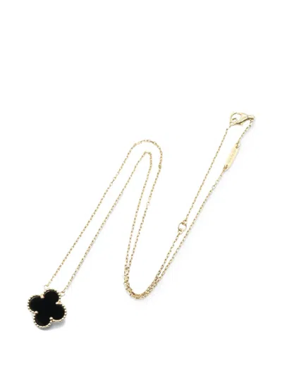 Pre-owned Van Cleef & Arpels 2010s Vintage Alhambra Onyx Necklace In Gold