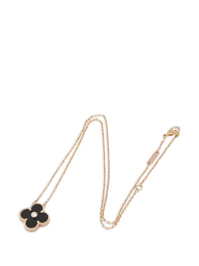 Pre-owned Van Cleef & Arpels 2010s Vintage Alhambra Onyx Necklace In Pink
