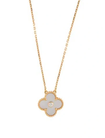 Pre-owned Van Cleef & Arpels 2012 Limited Ediiton Mother Of Pearl Vintage Alhambra Pendant Necklace, 16.5" In Multi