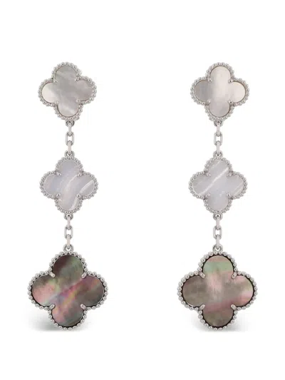 Pre-owned Van Cleef & Arpels 2014 Magic Alhambra Mother-of-pearl And Chalcedony Earrings In Silver