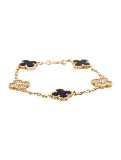 Pre-owned Van Cleef & Arpels 2016 Limited Edition Vintage Alhambra Bracelet, 7" In Blue