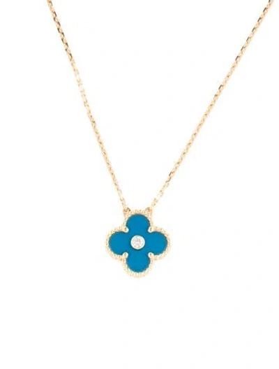Pre-owned Van Cleef & Arpels 2019 Limited Edition Vintage Alhambra Pendant Necklace, 16.5" In Blue