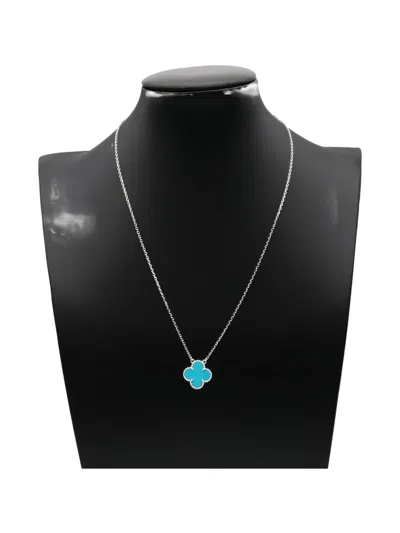 Pre-owned Van Cleef & Arpels 2020s 18k White Gold Alhambra Turquoise Necklace In Silver
