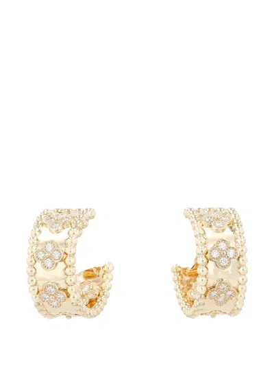 Pre-owned Van Cleef & Arpels 2020s Perlée Trèfle Diamond Hoop Earrings In Gold