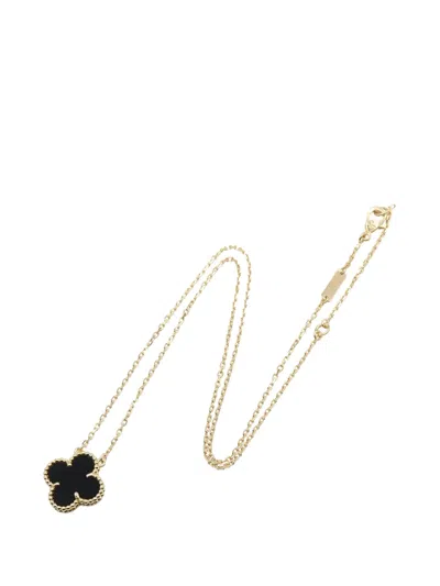 Pre-owned Van Cleef & Arpels 2022-2023 18k Yellow Gold And Onyx Vintage Alhambra Pendant Necklace In Black