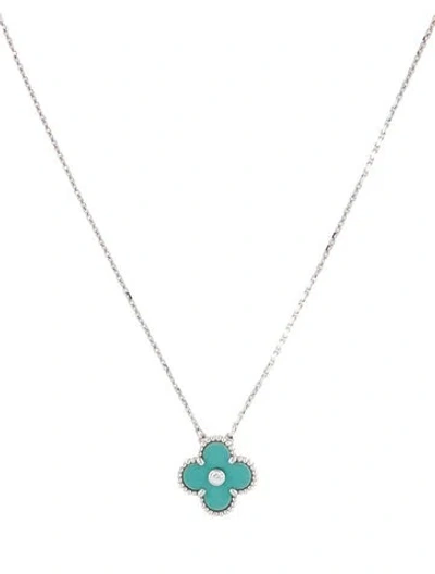 Pre-owned Van Cleef & Arpels 2022 Limited Edition Vintage Alhambra Pendant Necklace, 14.25" In Green