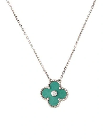 Pre-owned Van Cleef & Arpels 2022 Limited Edition Vintage Alhambra Pendant Necklace, 16.25" In Green