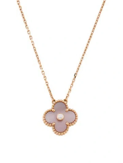 Pre-owned Van Cleef & Arpels 2025 Limited Edition Mother Of Pearl Vintage Alhambra Pendant Necklace, 18.25" In Pink