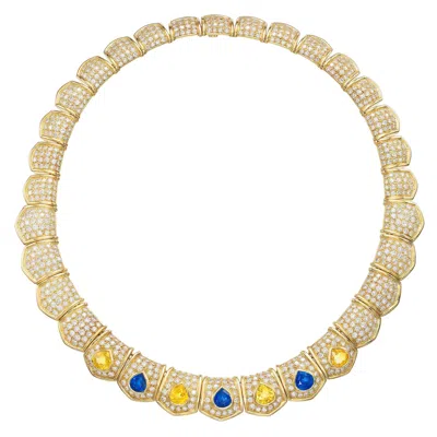 Pre-owned Van Cleef & Arpels 30cts Diamond Ceylon Sapphire Necklace In 18 Karat Gold In Blue