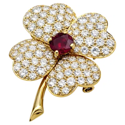Pre-owned Van Cleef & Arpels 3.30 Carats 18k Yellow Gold Diamond And Ruby Brooch