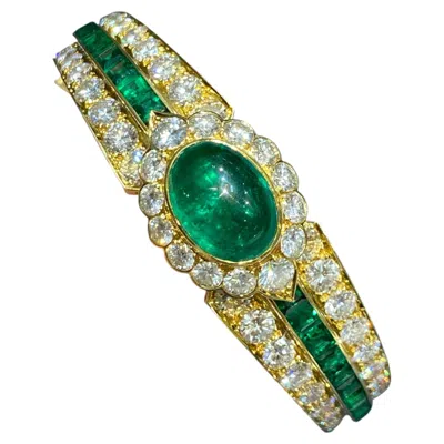 Pre-owned Van Cleef & Arpels 9 Carat Colombian Emerald And Diamond Bracelet W Certificate In Green