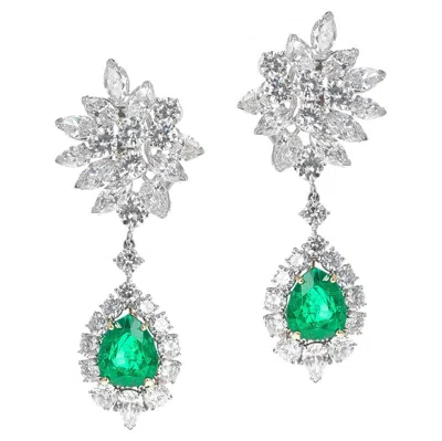 Pre-owned Van Cleef & Arpels Agl Certified Colombian Emerald & Diamond Day & Night Earring In Green