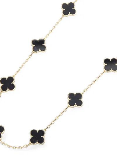 Pre-owned Van Cleef & Arpels Alhambra 20 Onyx Necklace In Gold