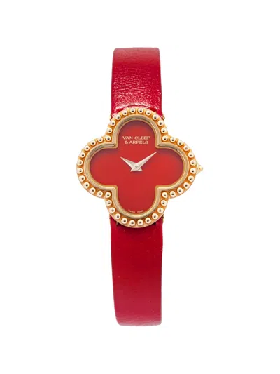 Pre-owned Van Cleef & Arpels Alhambra Beaded 26mm Watch In Red