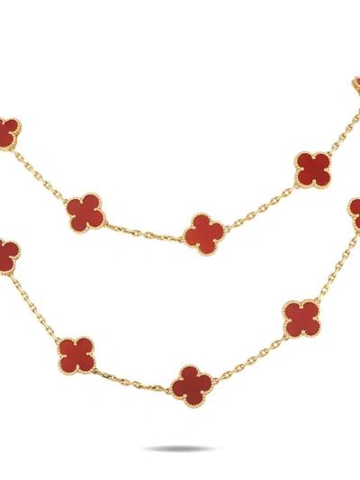 Pre-owned Van Cleef & Arpels Alhambra Carnelian Necklace In Gold