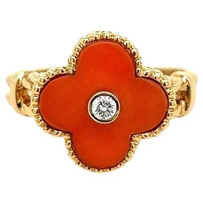Pre-owned Van Cleef & Arpels Alhambra Coral Diamond Ring In Red