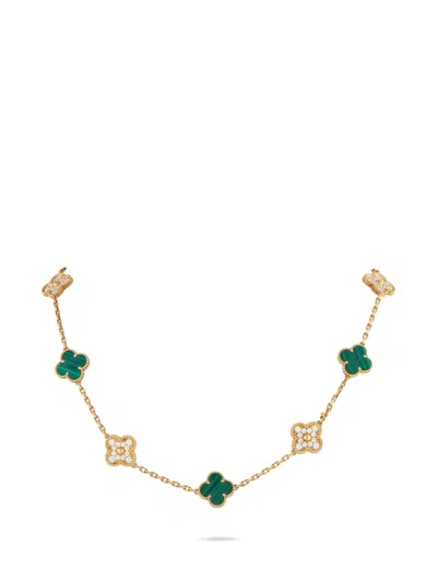 Pre-owned Van Cleef & Arpels Alhambra Diamond And Malachite Necklace In Gold
