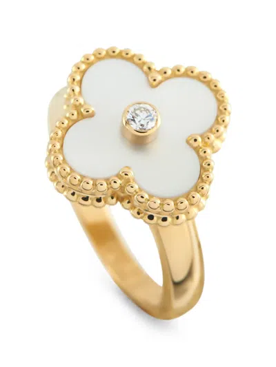 Pre-owned Van Cleef & Arpels Alhambra Diamond And Mother-of-pearl Ring In Gold