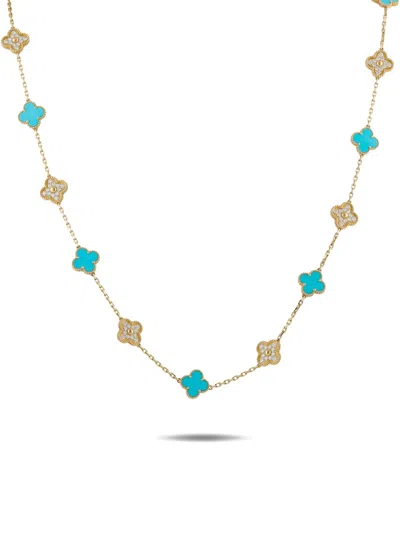 Pre-owned Van Cleef & Arpels Alhambra Diamond And Turquoise Necklace Vcarp2v200 In Gold