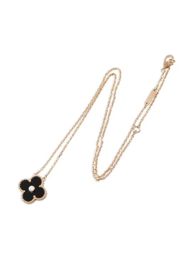 Pre-owned Van Cleef & Arpels Alhambra Diamond Onyx Necklace In Pink