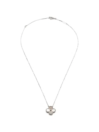 Pre-owned Van Cleef & Arpels Alhambra Guilloché Necklace In Silver