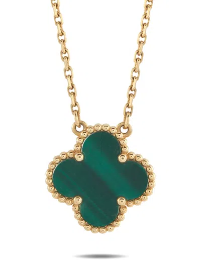 Pre-owned Van Cleef & Arpels Alhambra Malachite Necklace In Gold