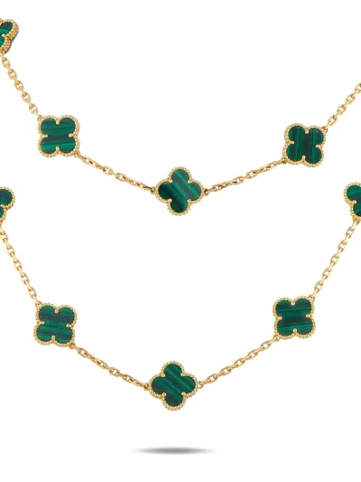Pre-owned Van Cleef & Arpels Alhambra Malachite Necklace In Gold